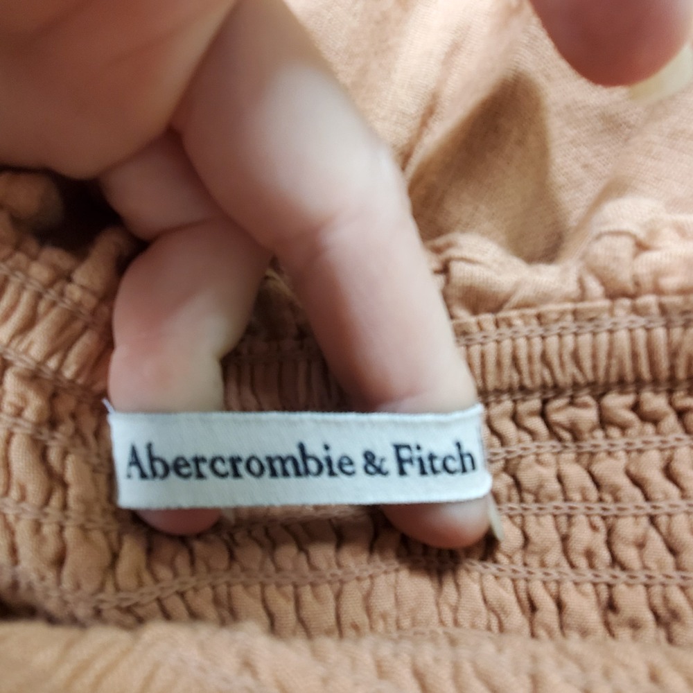 Abercrombie & Fitch Linen Smocked Maxi Dress Orange Puff Sleeve Tiered Pockets S - Picture 4 of 14